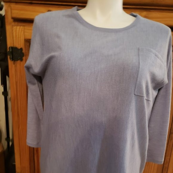 Eileen Fisher Tops - Eileen Fisher Fine Merino Jersey Dolphin Round Neck Top Blue med 3/4 Sle…